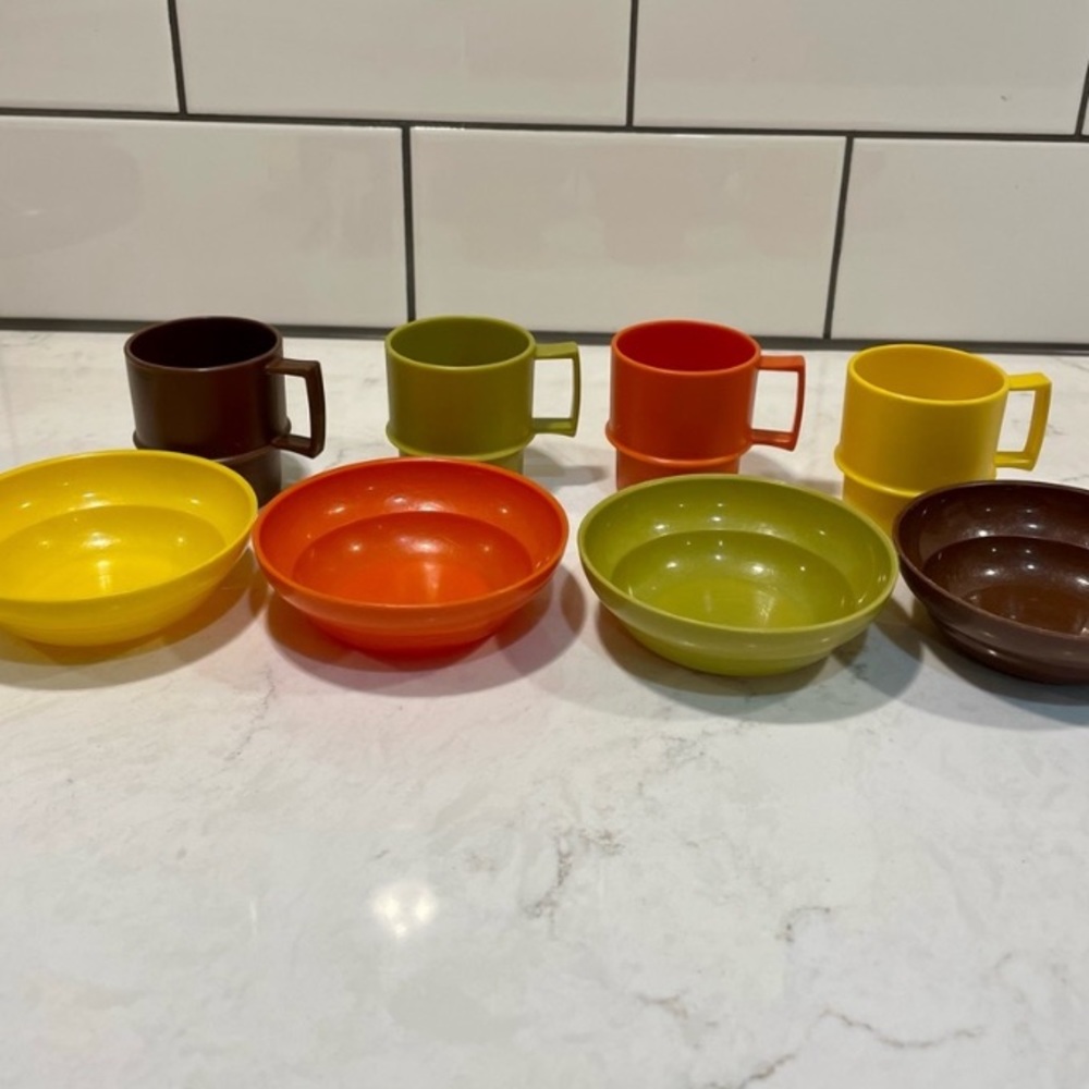 Vintage Tupperware Toys Dishes Plastic Mug Plates Harvest